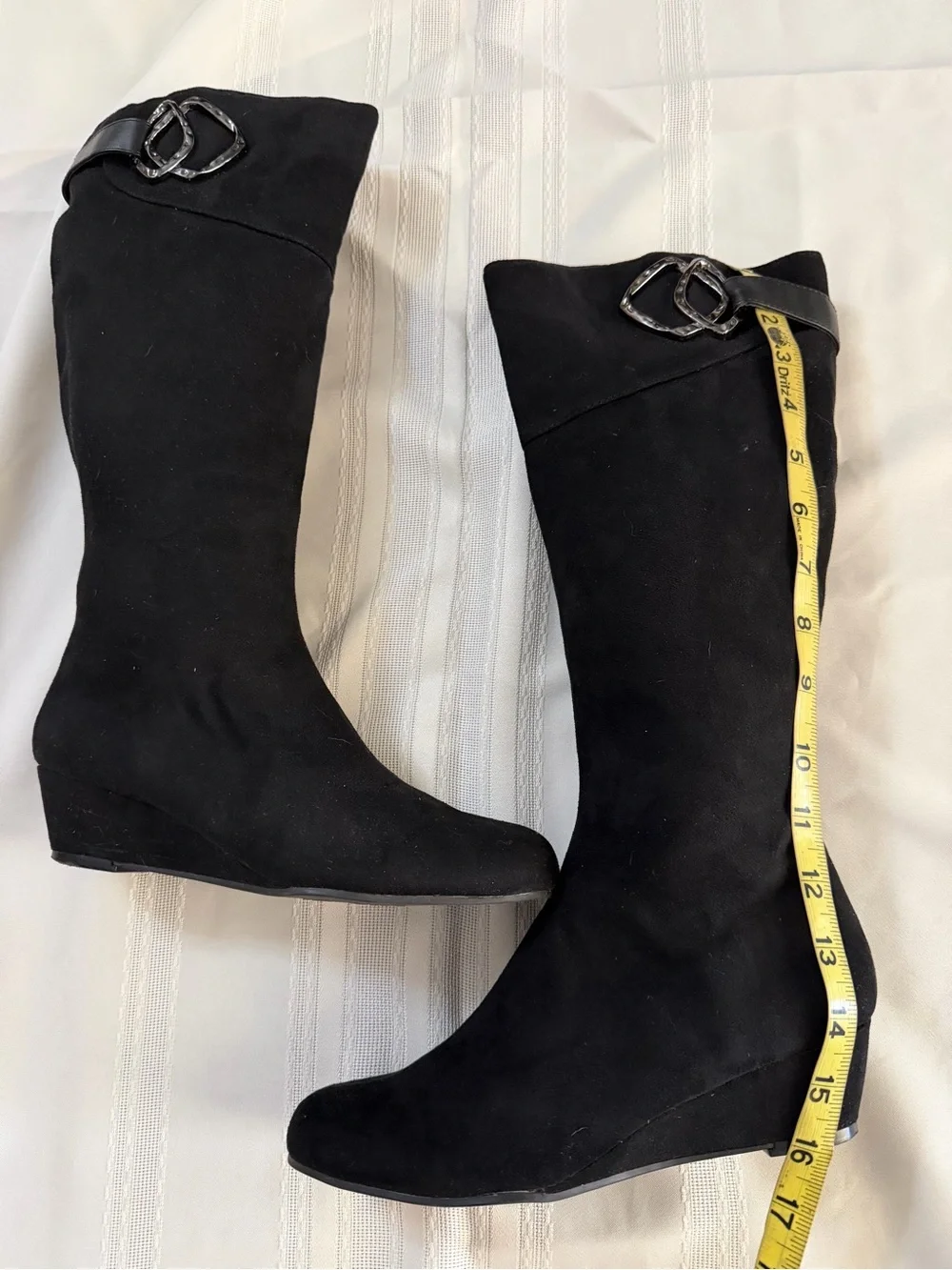 Impo Black Over-the-Knee Wedge Boots with Buckle Detail